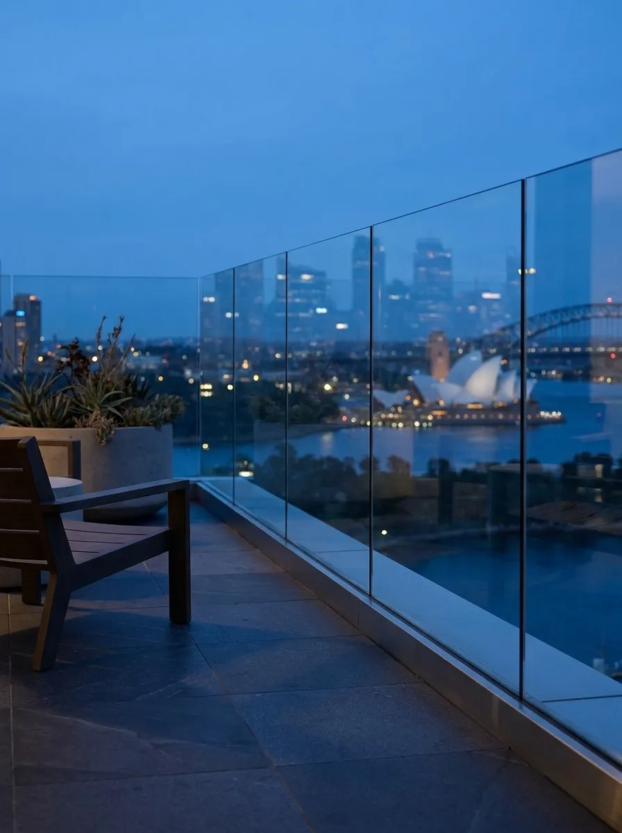 Frameless glass balustrade overlooking Sydney Harbour