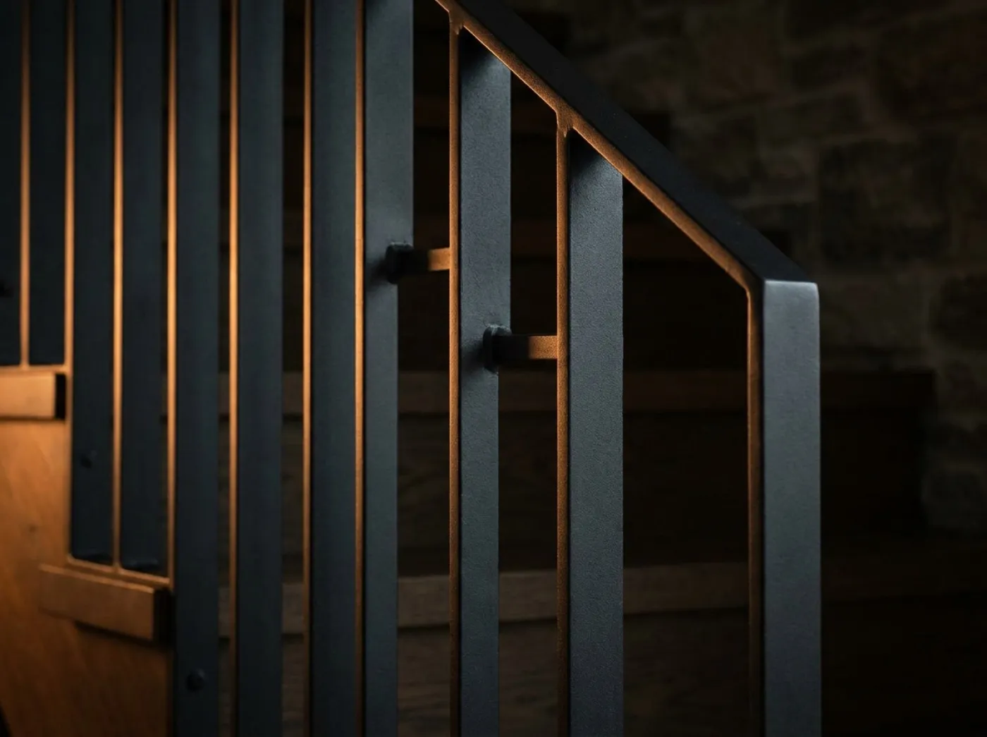 Matte black steel balustrade detail